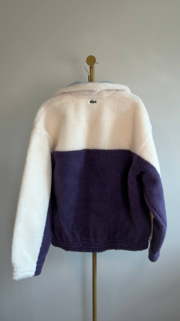 Lacoste Oversized Colorblock Half‑Zip Jacket 44 Purple/White NWT $195