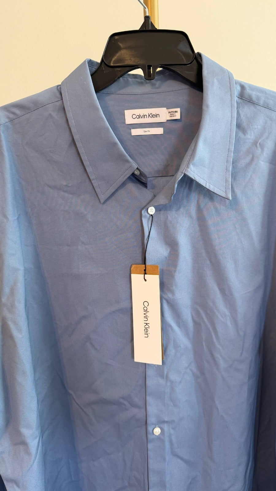 Calvin Klein Cotton Herringbone Slim Fit Dress Shirt Blue NWT $99