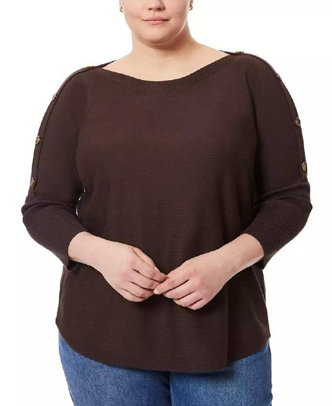 Melissa Paige Button‑Sleeve Boat‑Neck Sweater – Chicory Coffee – XL– NWT–$46.50