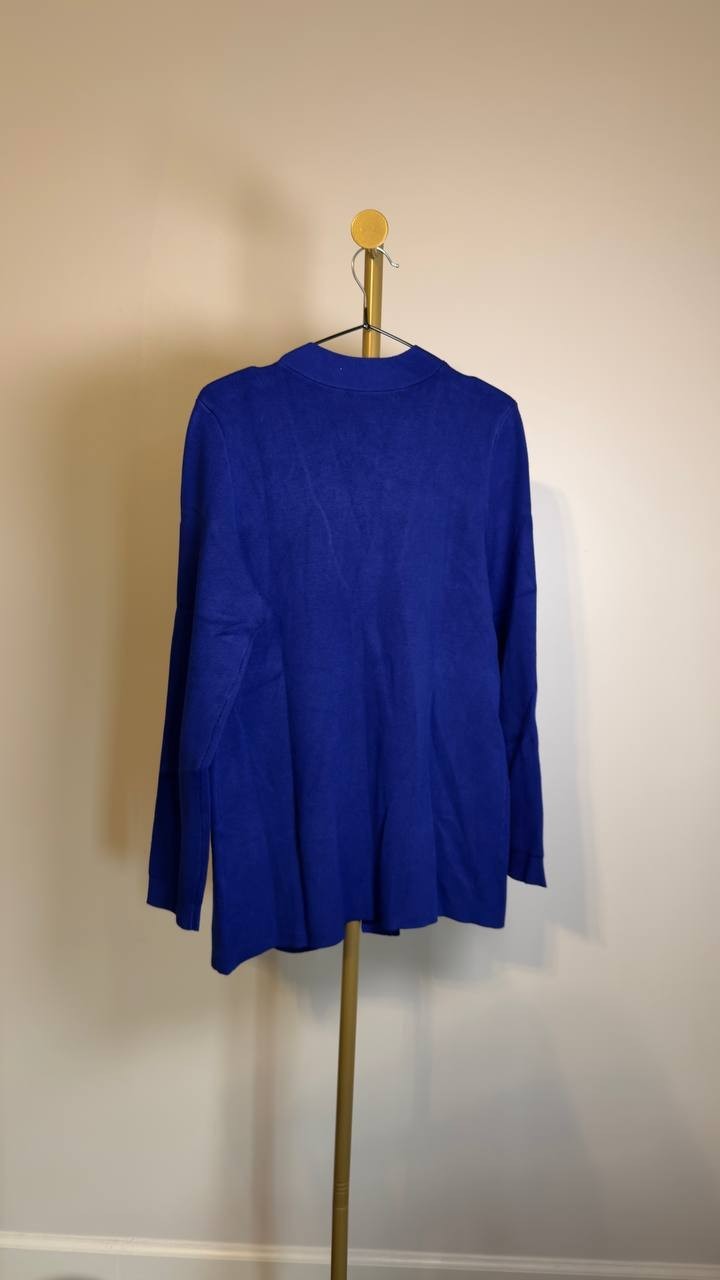 Kasper Open‑Front Cardigan – Blue – Long Sleeve – Pockets – NWT