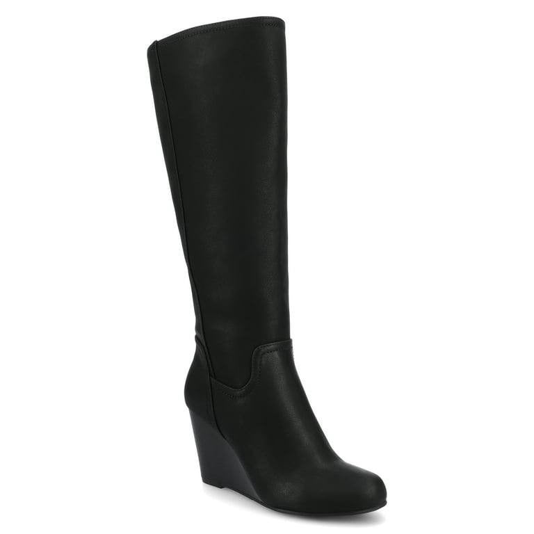 Journee Langly Wedge Knee‑High Boots – Size 8 – Faux Leather–New in Box(Damaged)