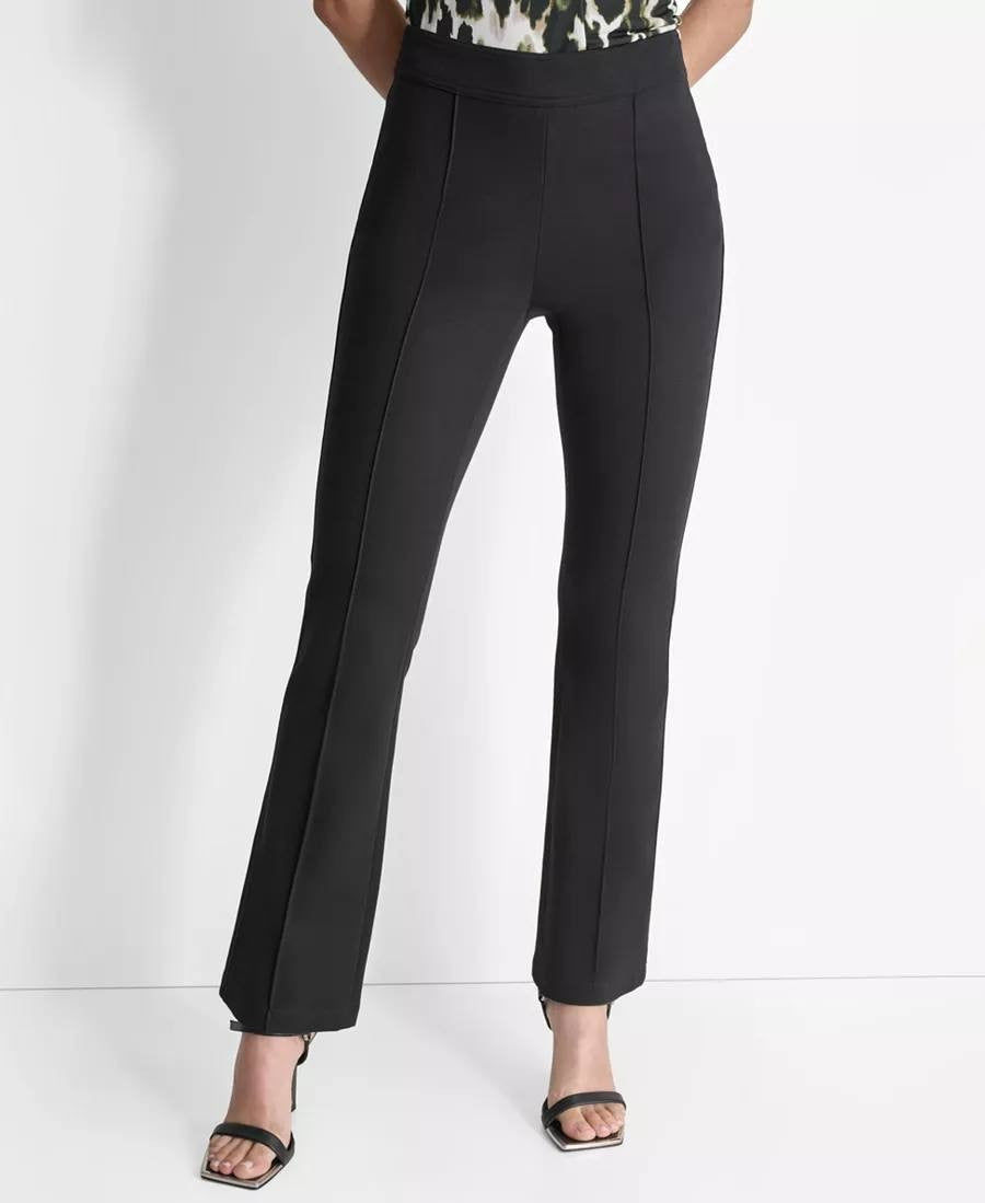 DKNY High Rise Black Front Seamed Side Zip Wide Leg Trousers Size 14 NWT