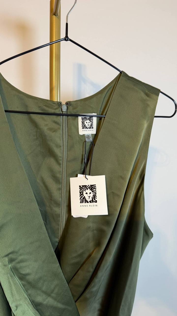 Anne Klein Surplice Handkerchief-Hem Sleeveless Midi Dress Green 16 NWT $129