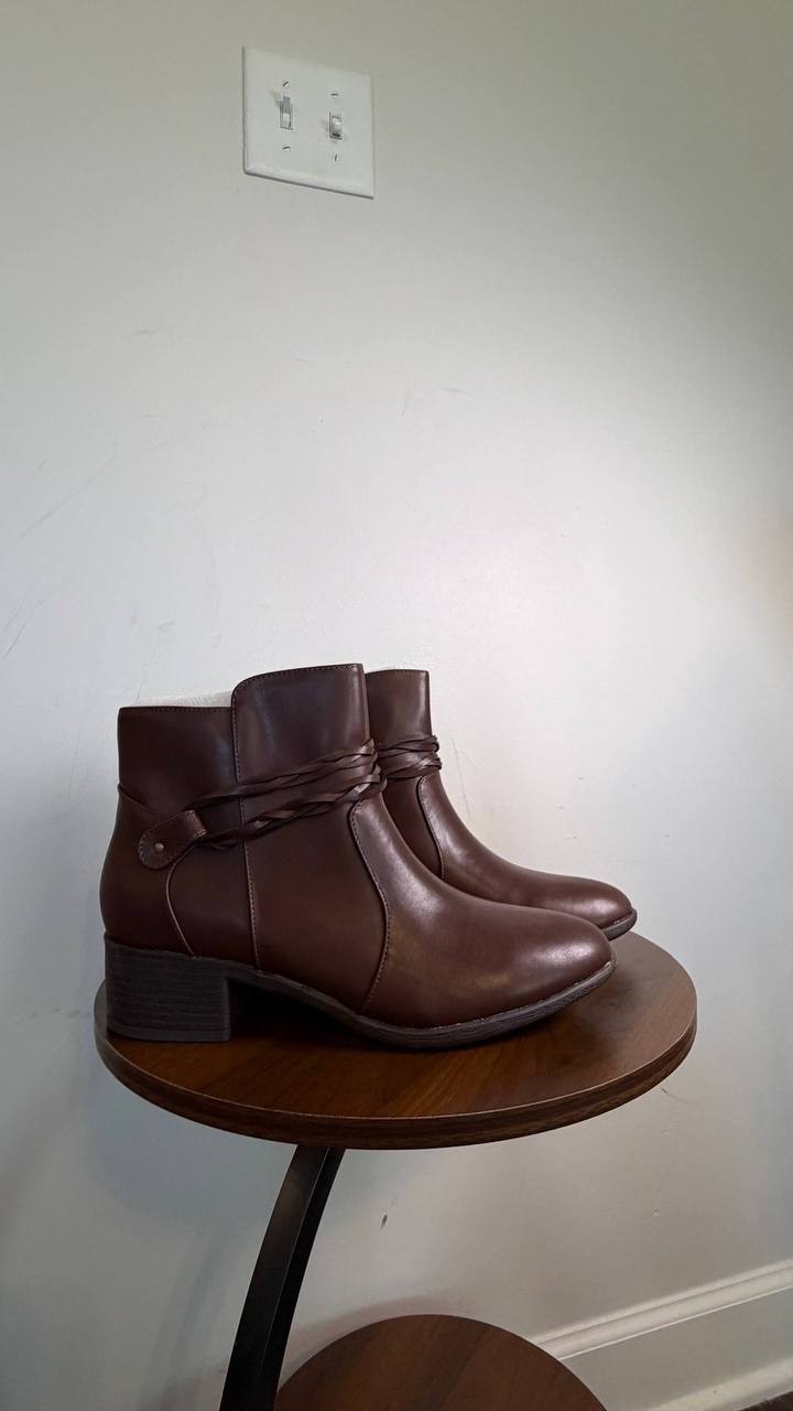 Style & Co Rubyyy Almond Toe Belt Booties Dark Roast 10M Man‑Made $79.90 NWB
