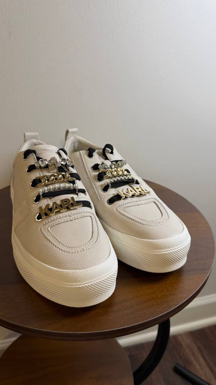 Karl Lagerfeld Gretel Sneakers 9M White Leather Embellished New In Box msrp$139