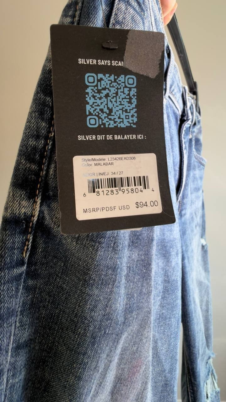 Silver Jeans Chelsea Ripped Boyfriend Straight Ankle Jeans Malabar 34 NWT $94