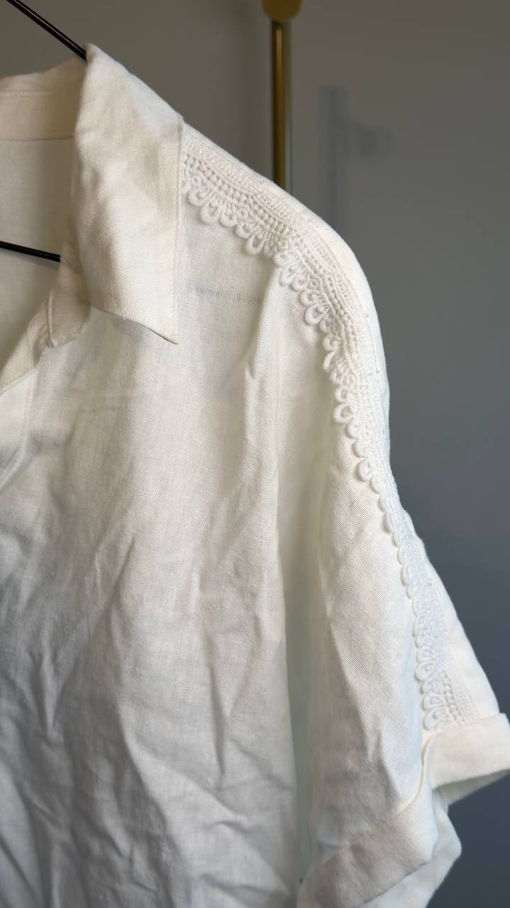 Jones New York Lace Detail Linen Blend Button-Up Shirt White XL NWT $89.50