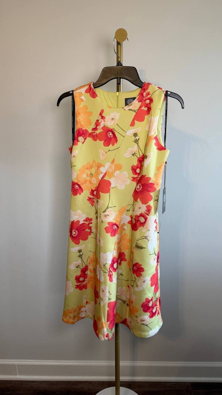 Vince Camuto Printed Scuba Fit & Flare Dress Lime 2 NWT $138