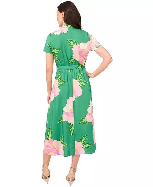 CeCe Garden Floral Button-Front Midi Shirtdress – Size L