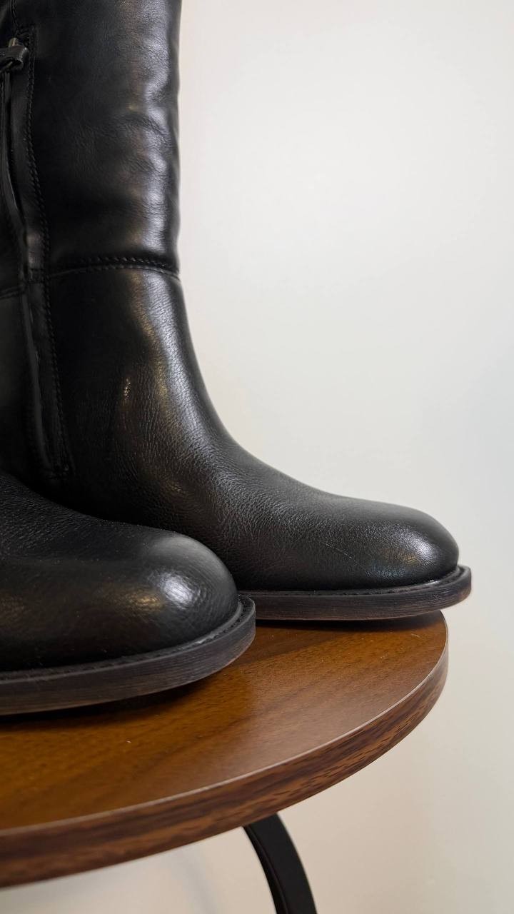Franco Sarto Niva Boots 11M Black Leather Tall Round Toe Zip New In Box msrp$270
