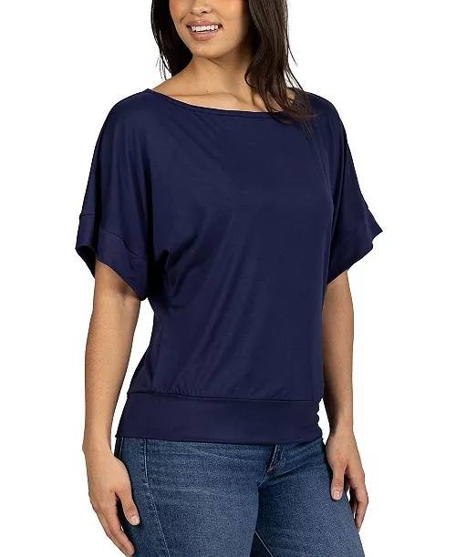 24seven Comfort Apparel Loose Fit Dolman Wide Sleeve Top Navy XL NWT $50