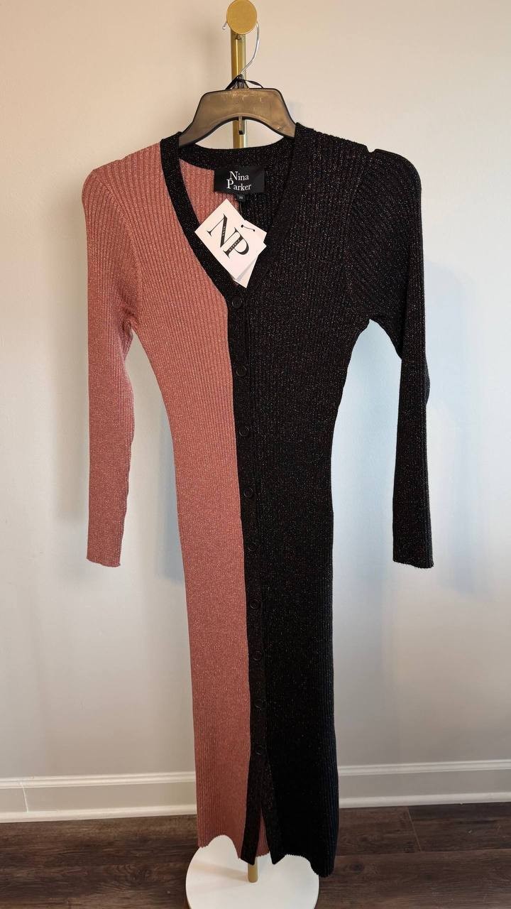 Nina Parker Plus Size Ribbed Button‑Front Dress Red/Black 0X NWT $99