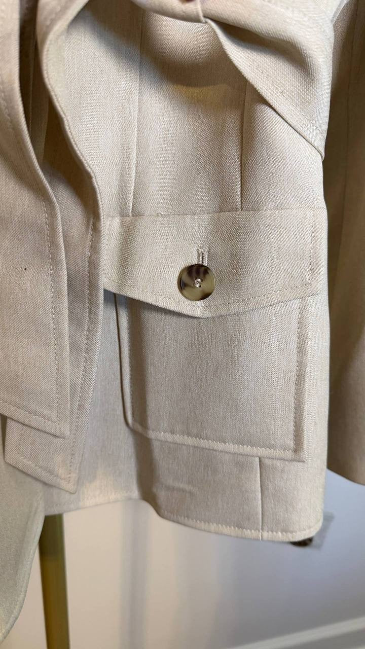 Le Suit Women’s Petite Two‑Button Belted Safari Jacket Beige 12P NWT