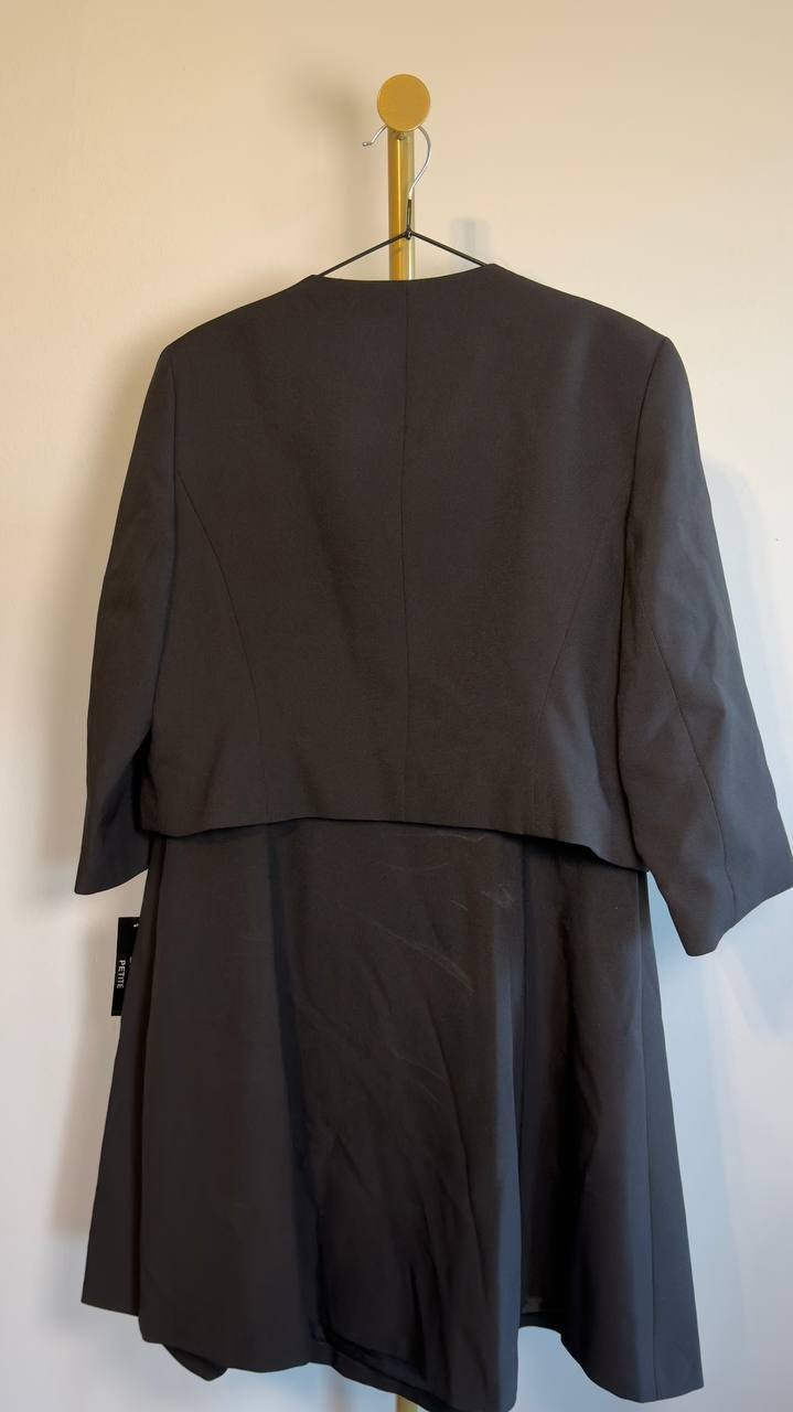 Le Suit Open Front Jacket & Sleeveless Flared Dress 2pc Set Black 14P NWT $330