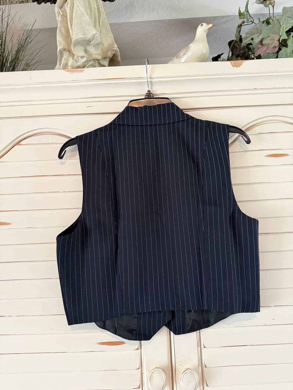 Bar III Women's Pinstriped Vest PM Petite Navy Career Stretch NWT