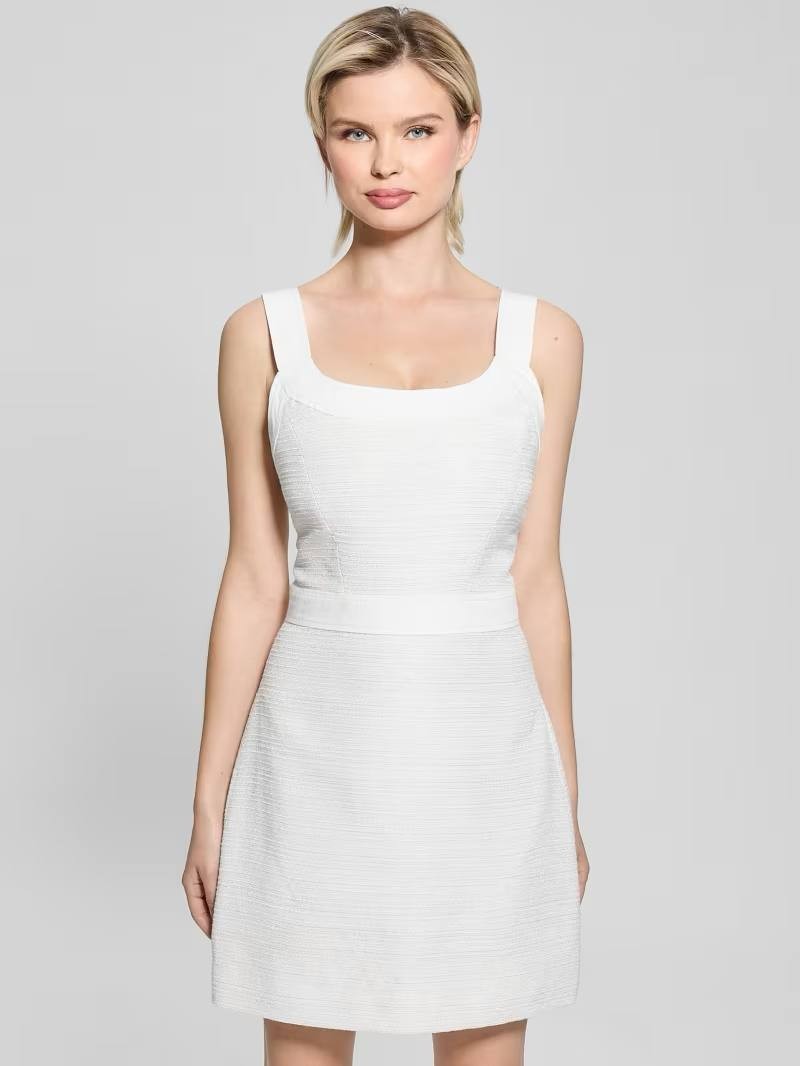 Guess Elsie Tweed & Denim Dress White Combo M NWT $148