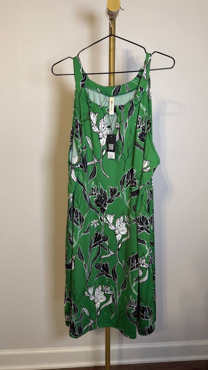 24seven Comfort Apparel Plus Sleeveless Keyhole Dress Green Multi 3X NWT $69