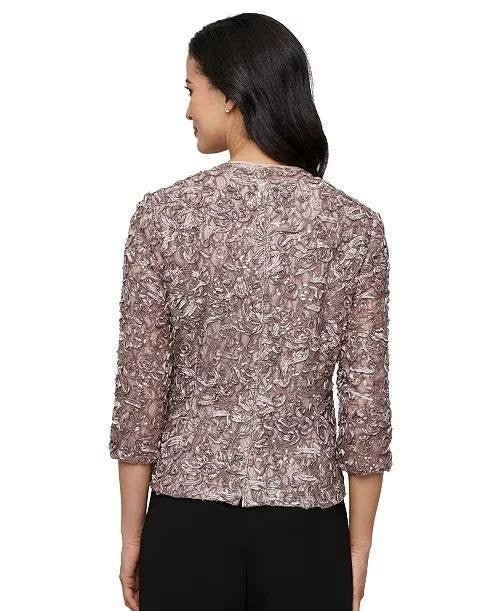 Alex Evenings Petite Lace Square‑Neck 3/4‑Sleeve Top Mink XL NWT $139