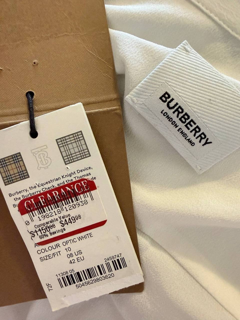 Burberry White Classic Button Blouse – Silk-Size 8 – NWT – $1,150