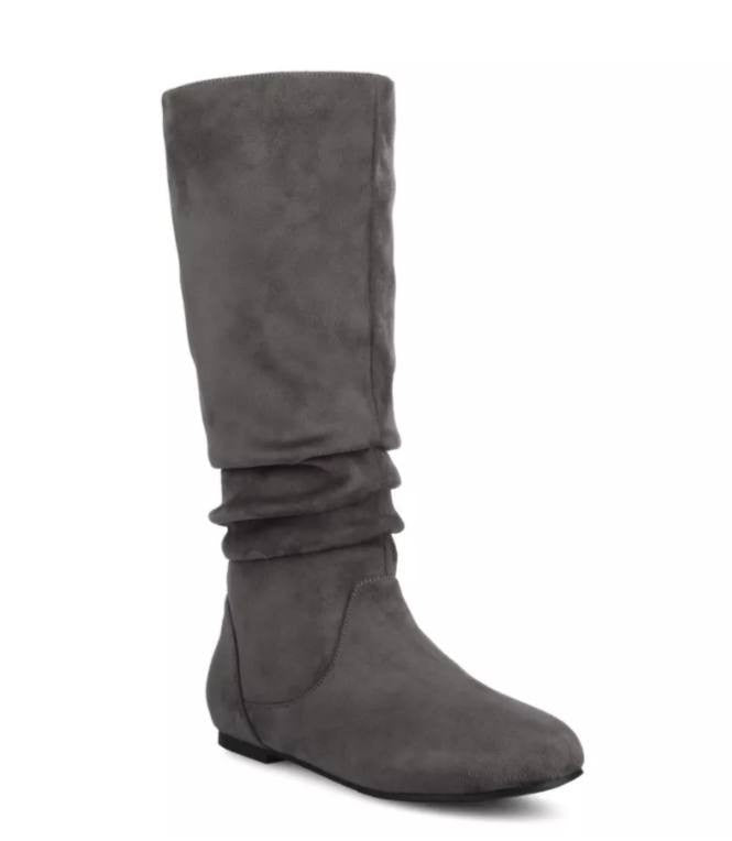 Journee Collection Jayne Boots 12M Grey Faux Leather Riding Pull‑On NIB msrp$129