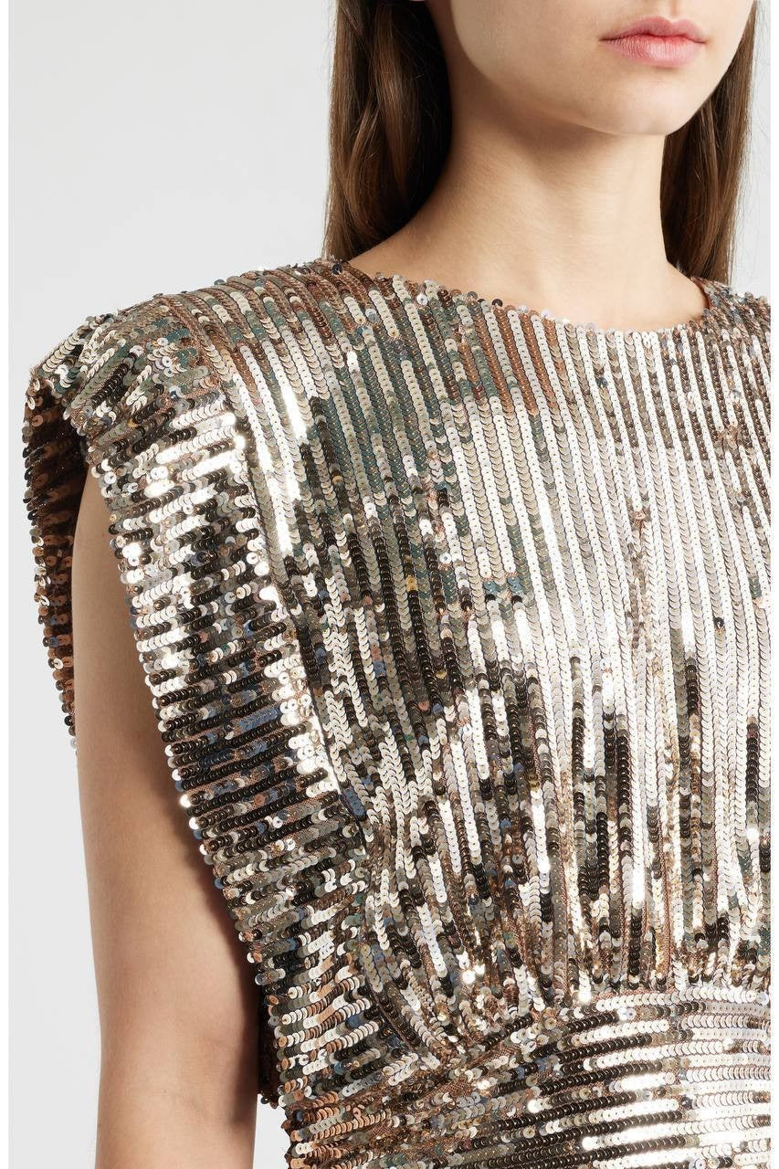 BOSS Illana Sequin Crop Top – Orange – NWT – Sleeveless Jewel Neck