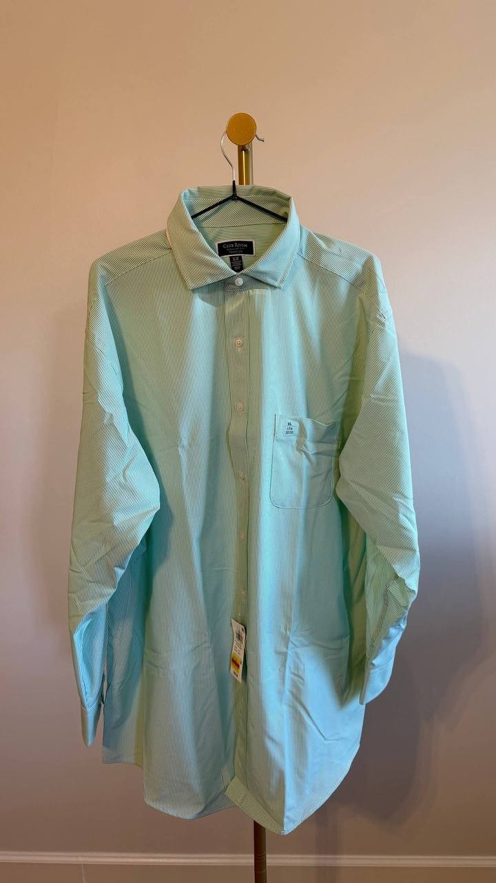 Club Room Men’s Regular Fit Traveler Fine Stripe Dress Shirt 17.5 32/33 $60 NWT