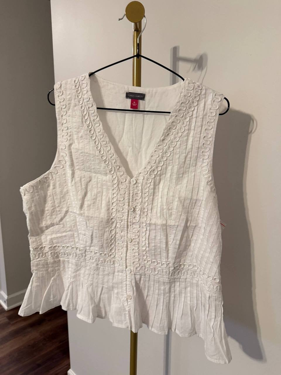 Vince Camuto Pintuck V‑Neck Peplum Tank Ivory Size XL NWT msrp$99
