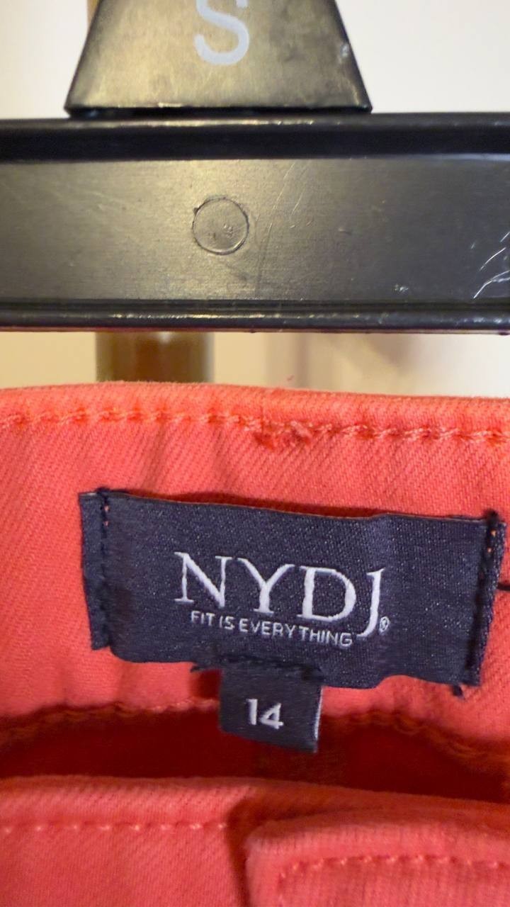 NYDJ Briella 11" Denim Shorts Side Slits Coral 14 NWT $74