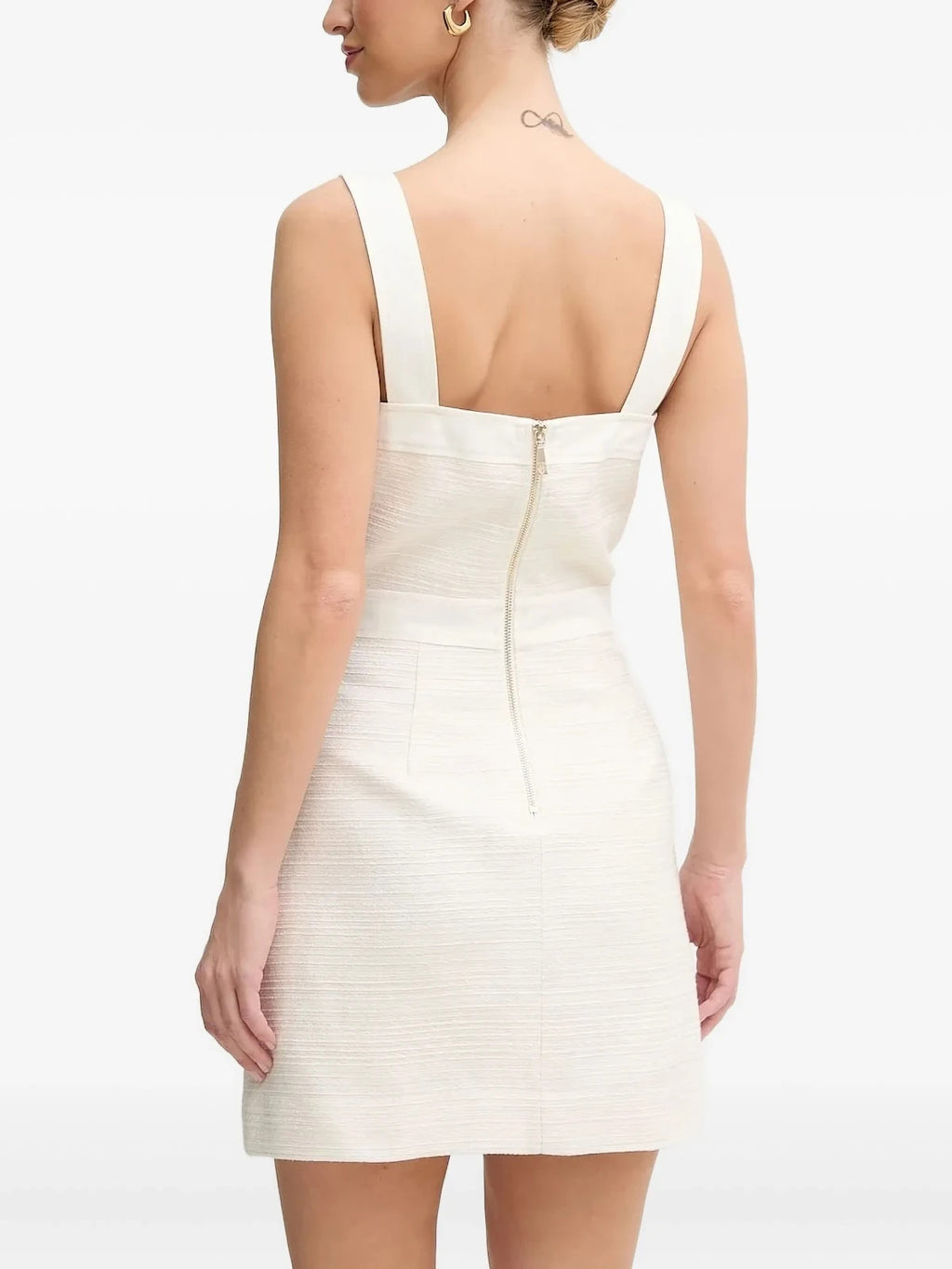 GUESS USA Tweed Dress Off-White Square Neck Sleeveless Zip Size S