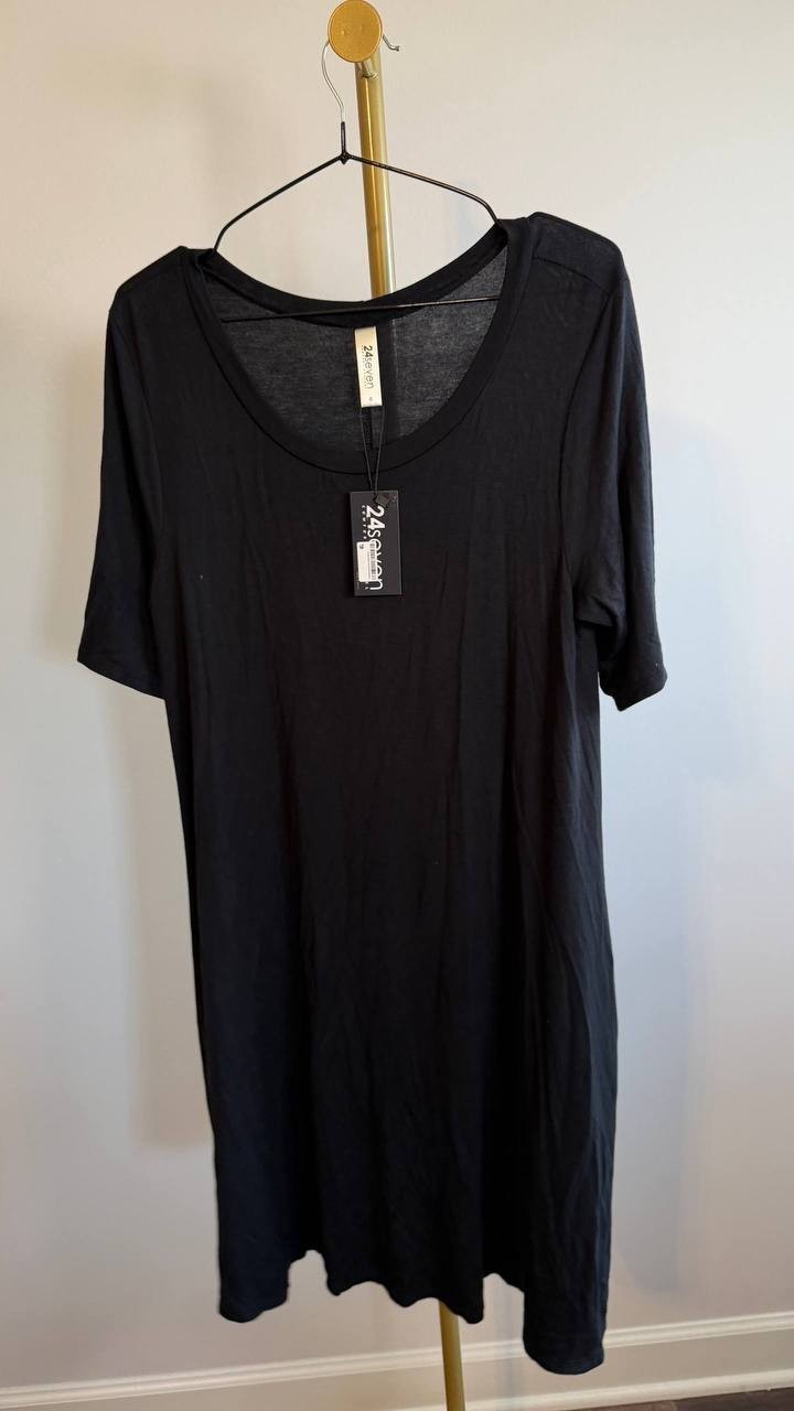 24Seven Women’s Short Sleeve Round Neck Mini Shift Dress Black M $75.99 NWT