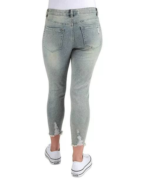 Indigo Rein Curvy Crop Jeans Juniors 9 Light Wash Distressed Mid-Rise Denim