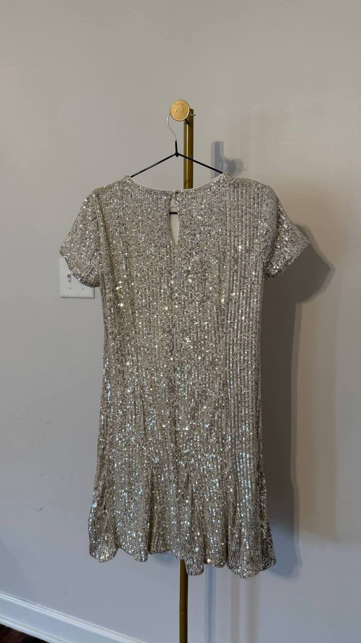 CeCe Sequin Dress Short Sleeve Polyester Champagne S NWOT MSRP $99