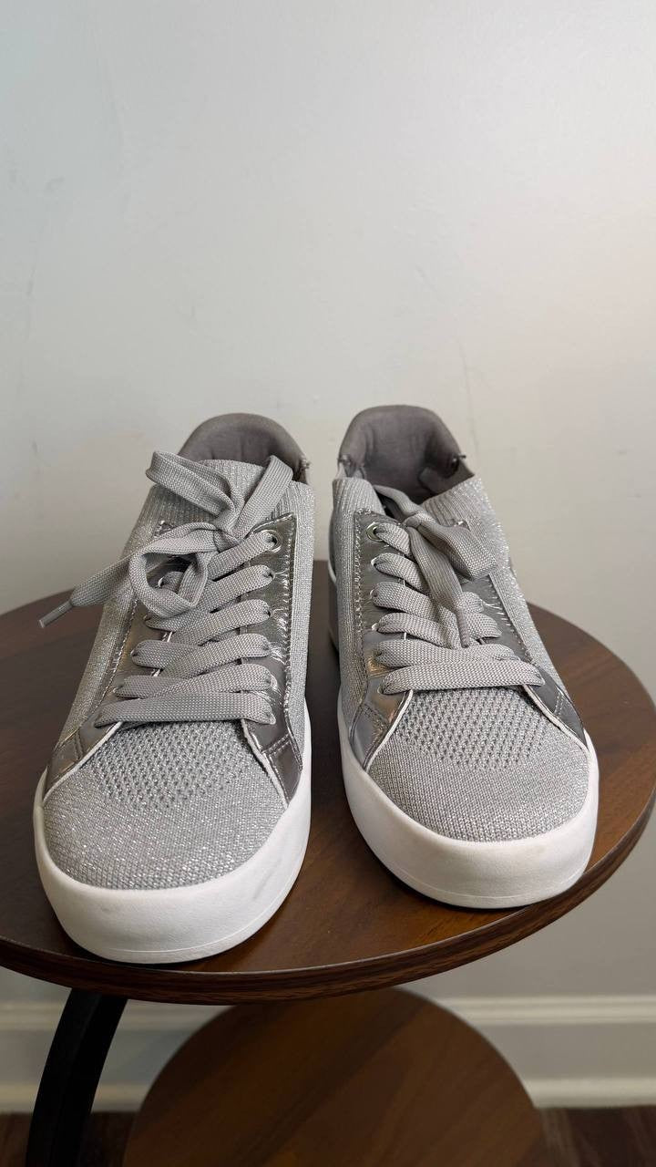 DKNY Mallory Lace-Up Sneakers Grey/Silver 7.5M Man‑Made MSRP $129 NWOB
