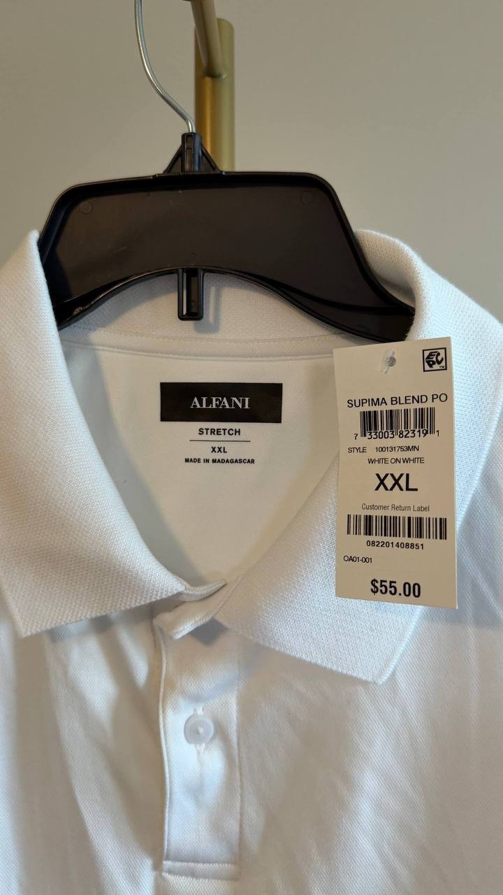Alfani Men’s Regular‑Fit Mercerized Polo Shirt White XXL Cotton $60 NWT