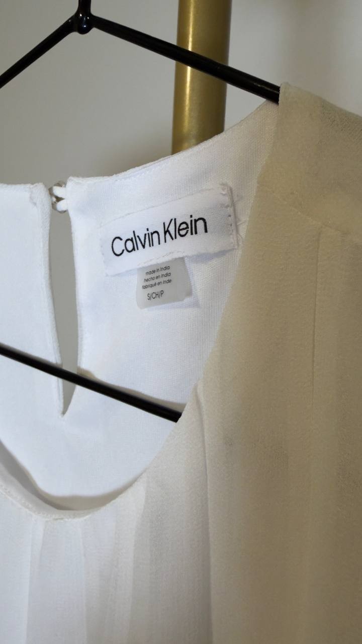 Calvin Klein Women’s Sleeveless Pleated Blouse White S NWT $69