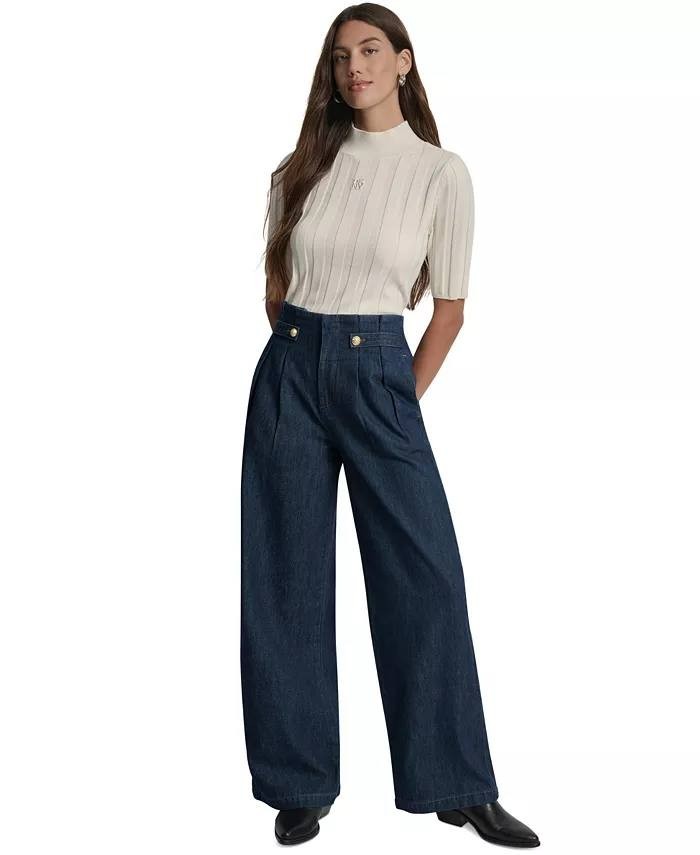 DKNY Jeans Wide Leg Denim Trousers Carmine Classic Fit Size25 NWT damage zip $99