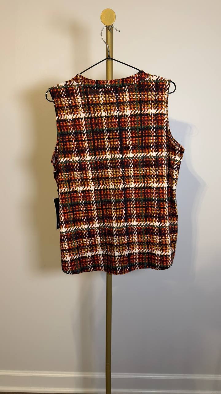 Jones New York Sleeveless V‑Neck Jersey Knit Blouse Bordeaux Multi PM NWT $49.50