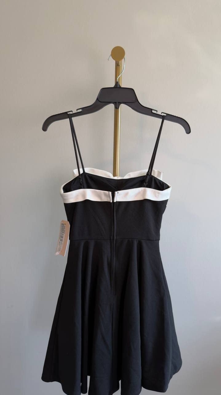 City Studios Bow‑Trim Fit & Flare Dress Black White 0 NWT $69