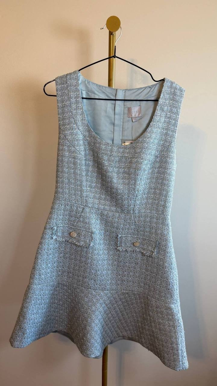 Guess Eco Daphnee Tweed Dress Blue Size M NWT $178