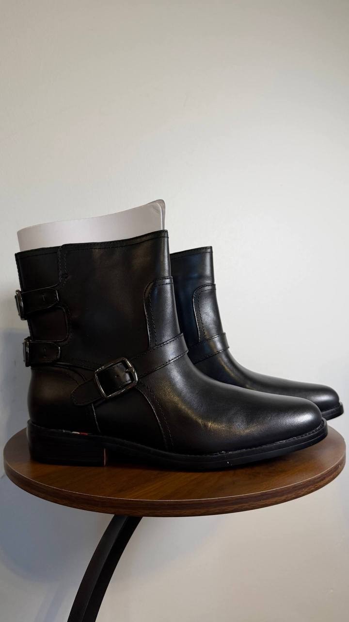 Franco Sarto Prina Boots 9.5M Black Leather Moto Block Heel Zip NIB msrp$180