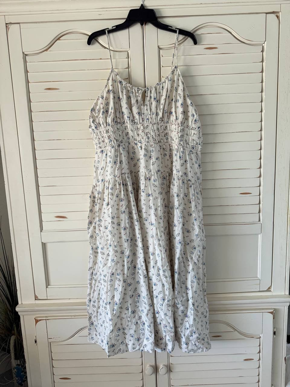 Lucky Brand Dress XXL Cream Multi Floral Smocked Waist Sleeveless Midi Boho
