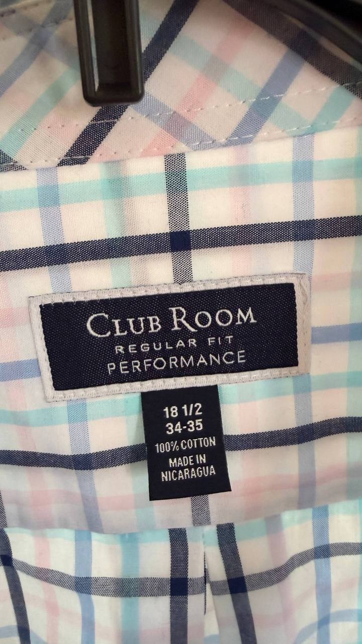 Club Room Men’s Plaid Performance Dress Shirt Blue Pink NWT 60$