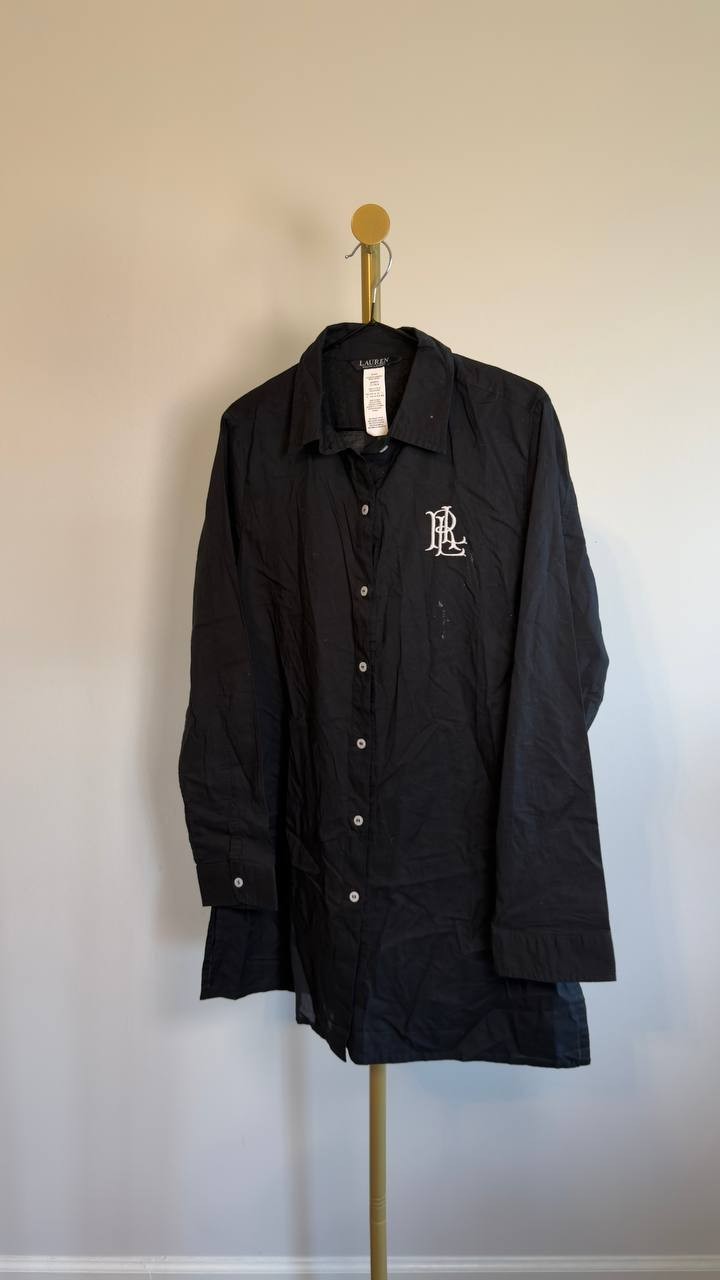 Lauren Ralph Lauren Cotton Voile Logo Shirt Cover-Up Black S NWT $130