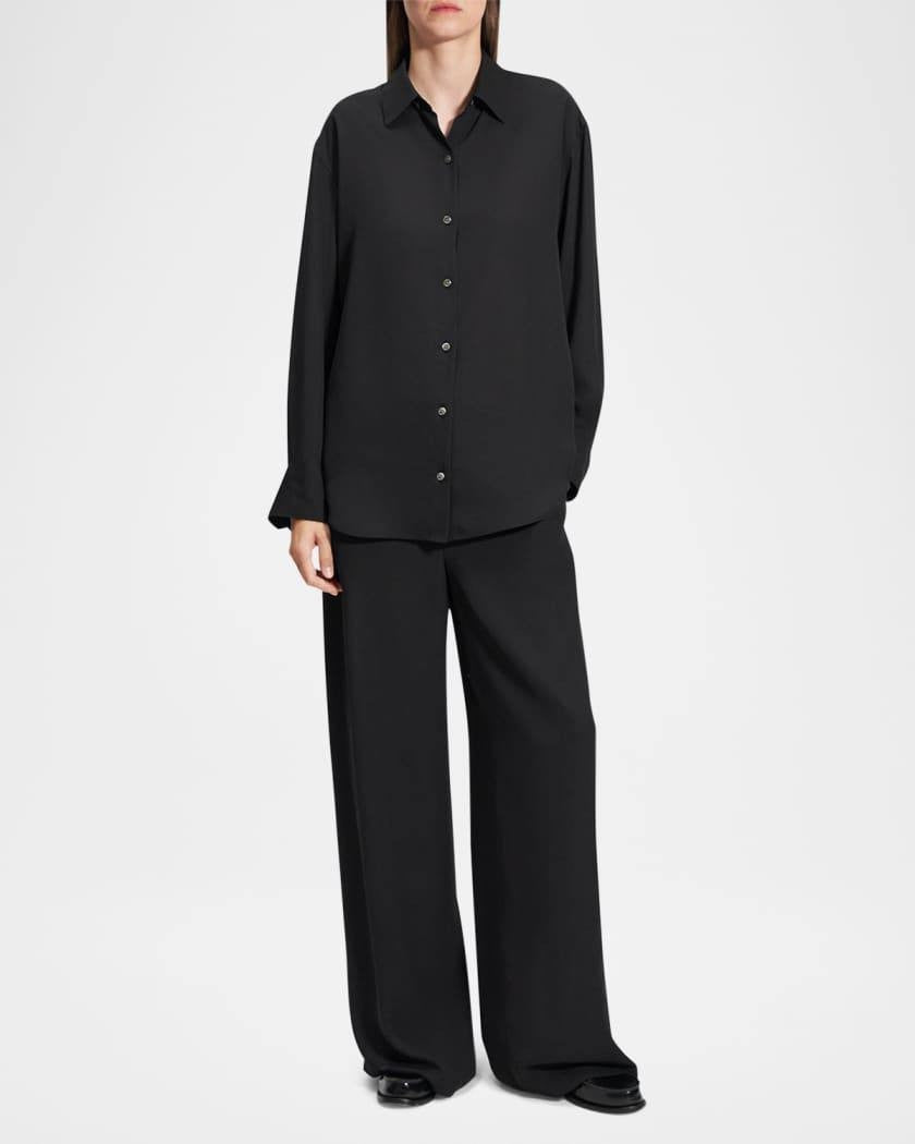 Theory Black Boyfriend Shirt - Size S, Lightweight Polyester, Button Front