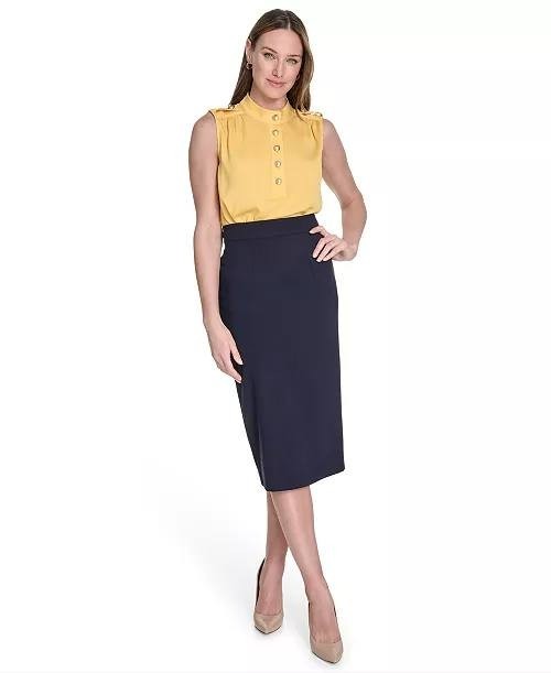 Tommy Hilfiger Women’s Button‑Front Epaulet Blouse Yellow $79 NWT