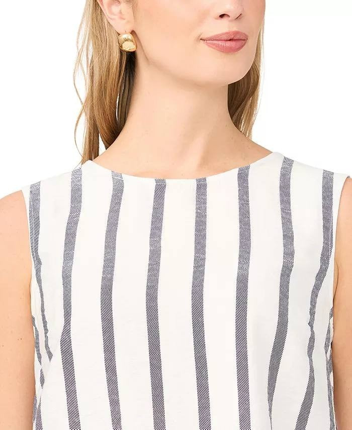 Vince Camuto Sleeveless Crewneck Viscose Blouse White Multi L NWOT $79