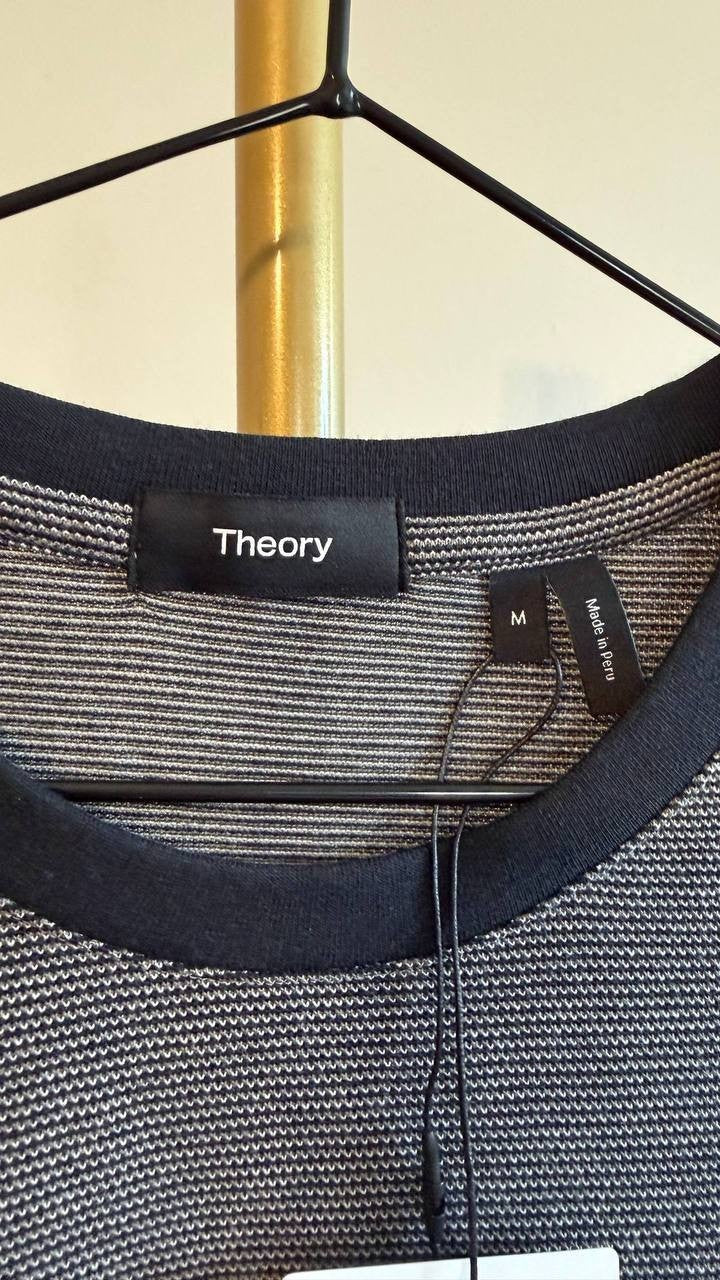Theory Men’s Striped Pocket Crewneck T‑Shirt Gray M $115 NWT