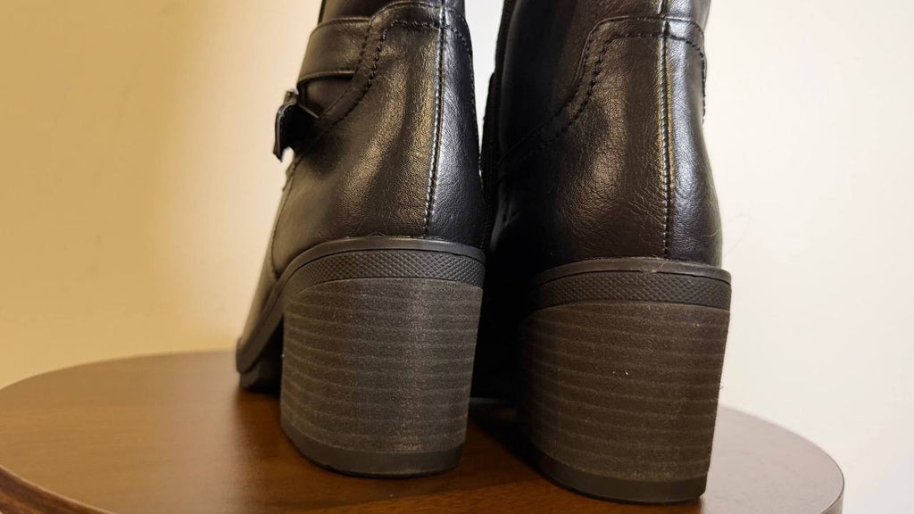 Dr. Scholl’s Prairie Riding Boots 7.5M Black Synthetic Block Heel NIB msrp $160