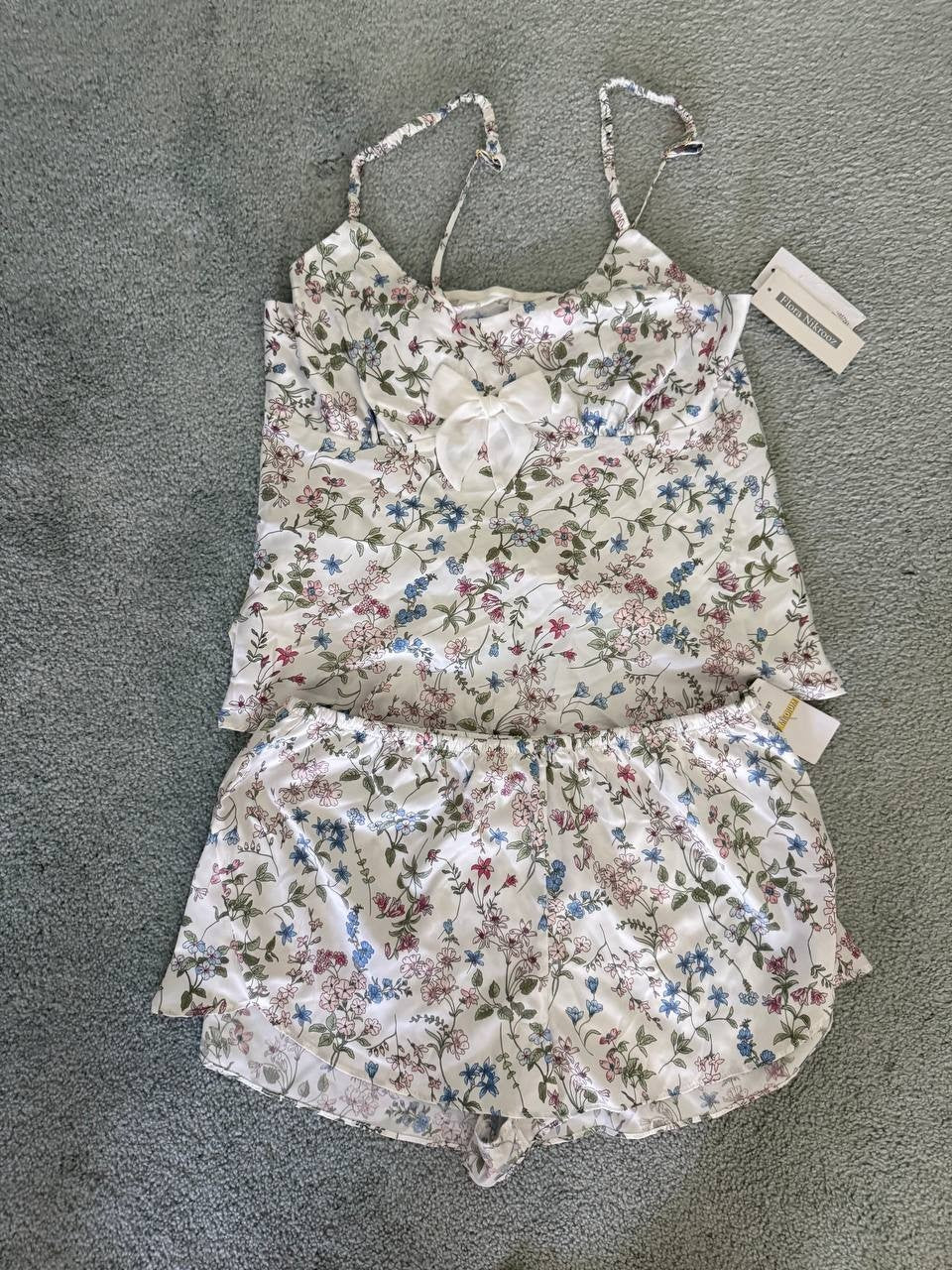 Flora Nikrooz Bowie Printed Satin Cami Set, Size M, White Sleepwear Pajamas
