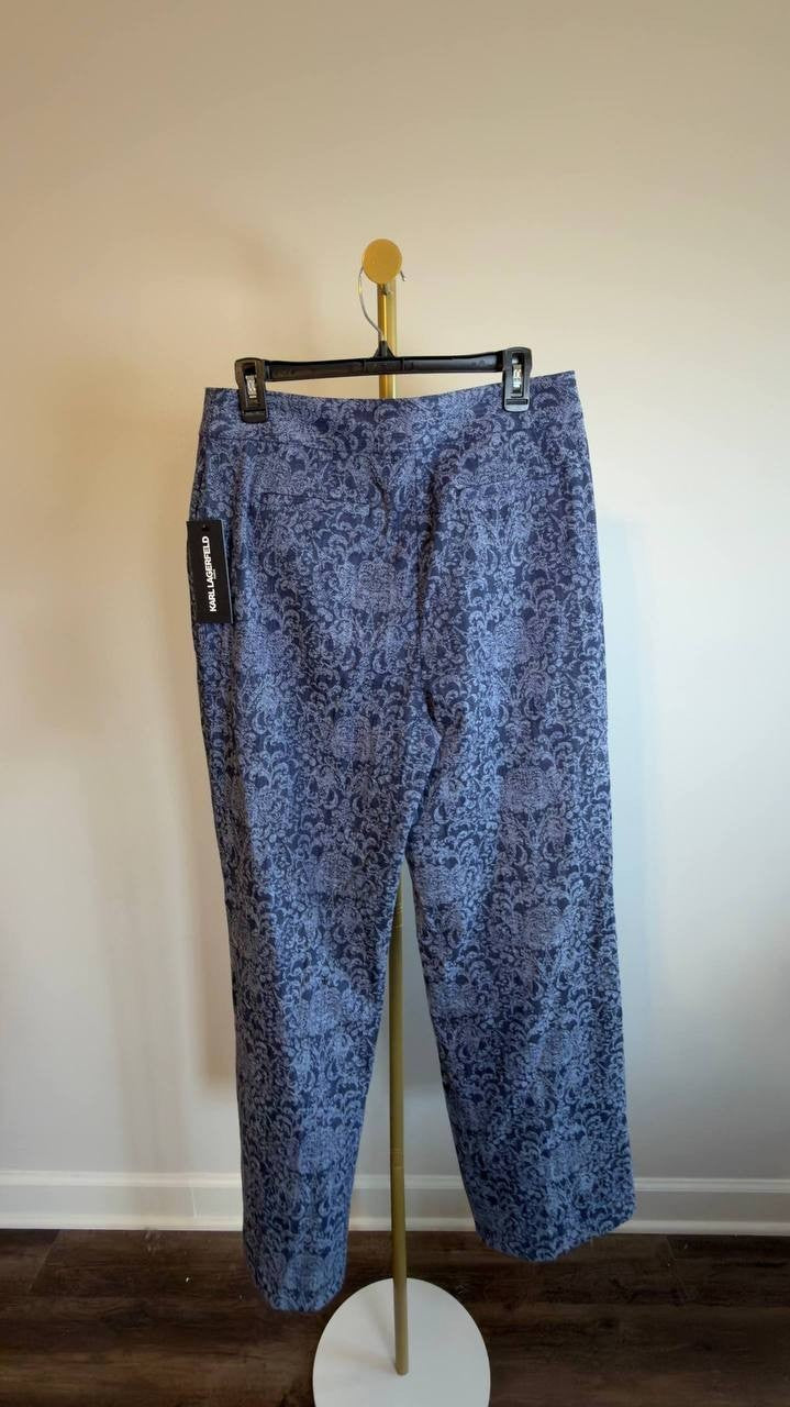 Karl Lagerfeld Paris Printed Wide‑Leg Denim Pants Medium Wash 8 NWT $139
